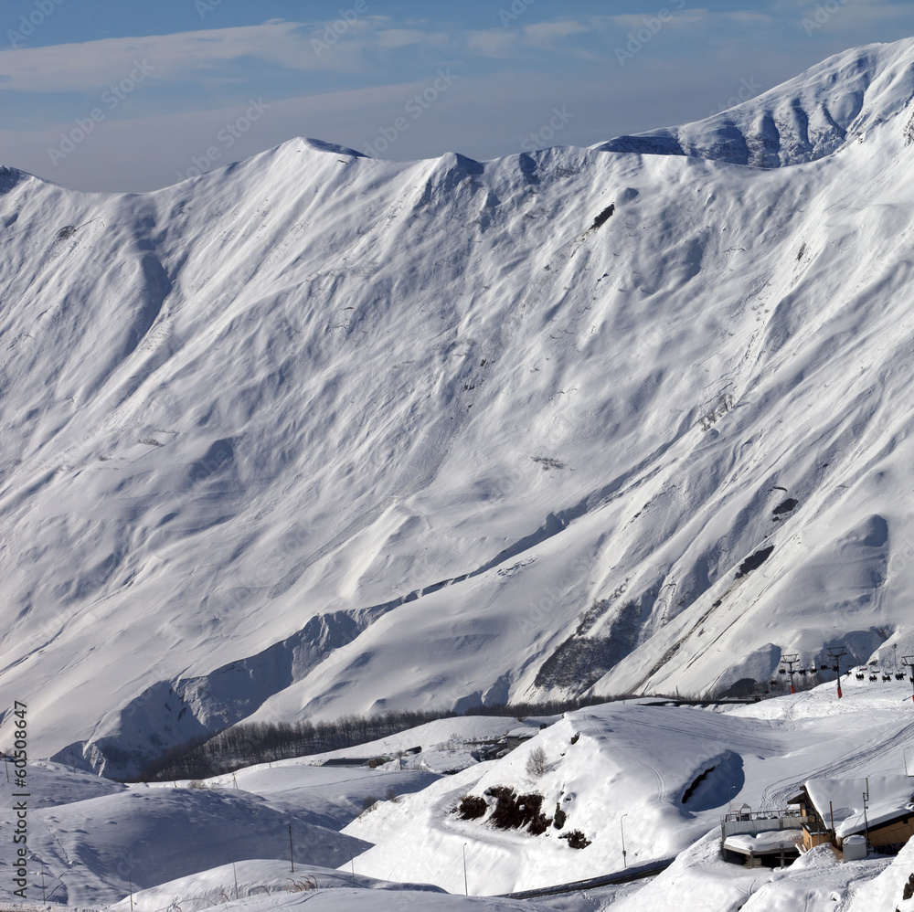 View on ski resort Gudauri in sun day