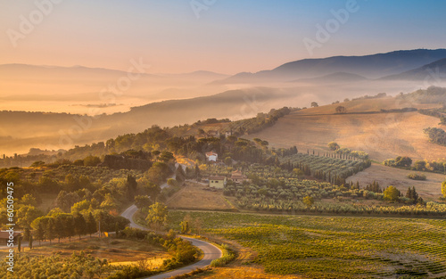 Morning Fog over Tuscan Country, Italy photo