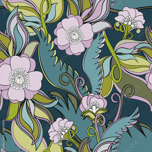 Fototapeta Naklejka Na Ścianę i Meble -  Pattern With Poppies And Leaves