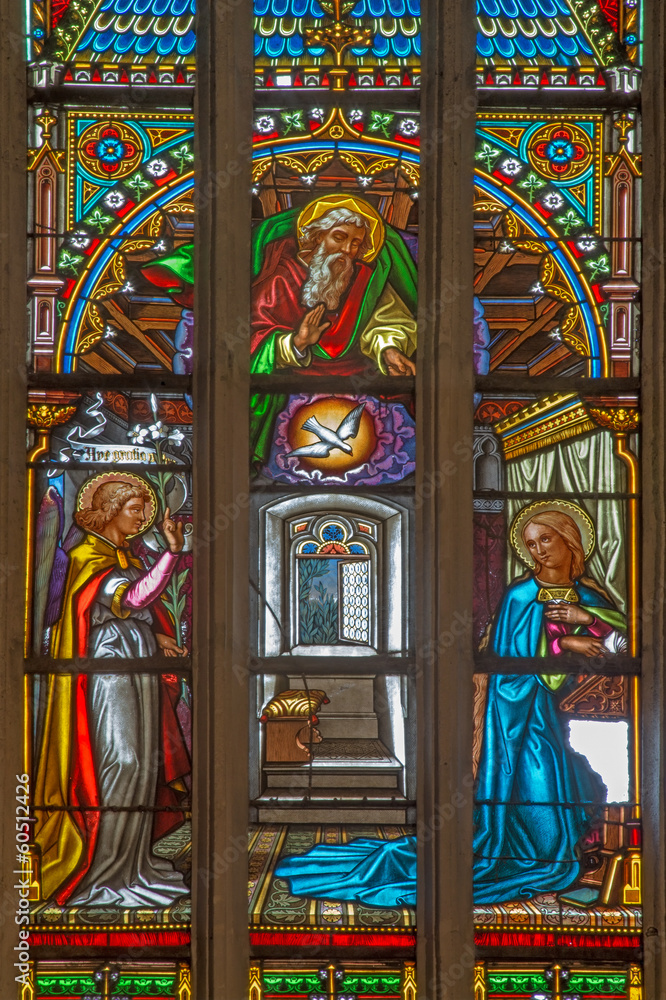 Bratislava - Annunciation scene on windowpane - cathedral
