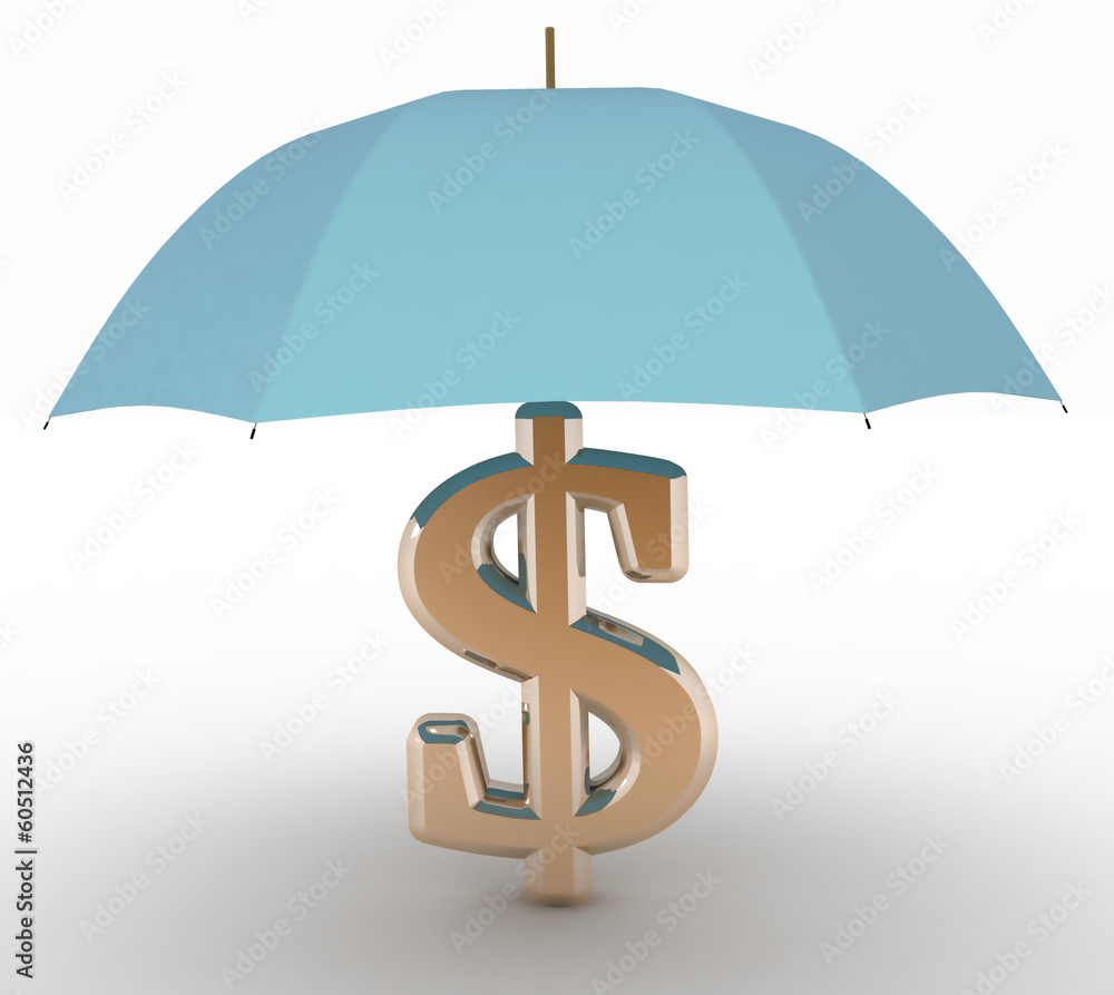 sign of dollar with an umbrella. 3d illustration on white sign of dollar with an umbrella. 3d illustration on white
