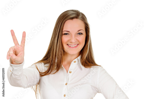 Wallpaper Mural young woman shows sign and symbol by hands on white background Torontodigital.ca