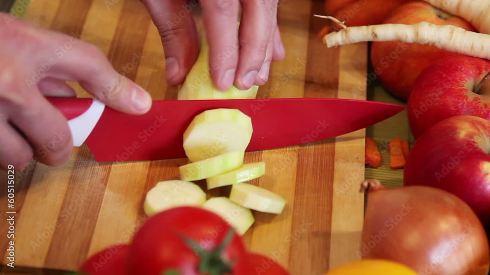 cutting zucchini