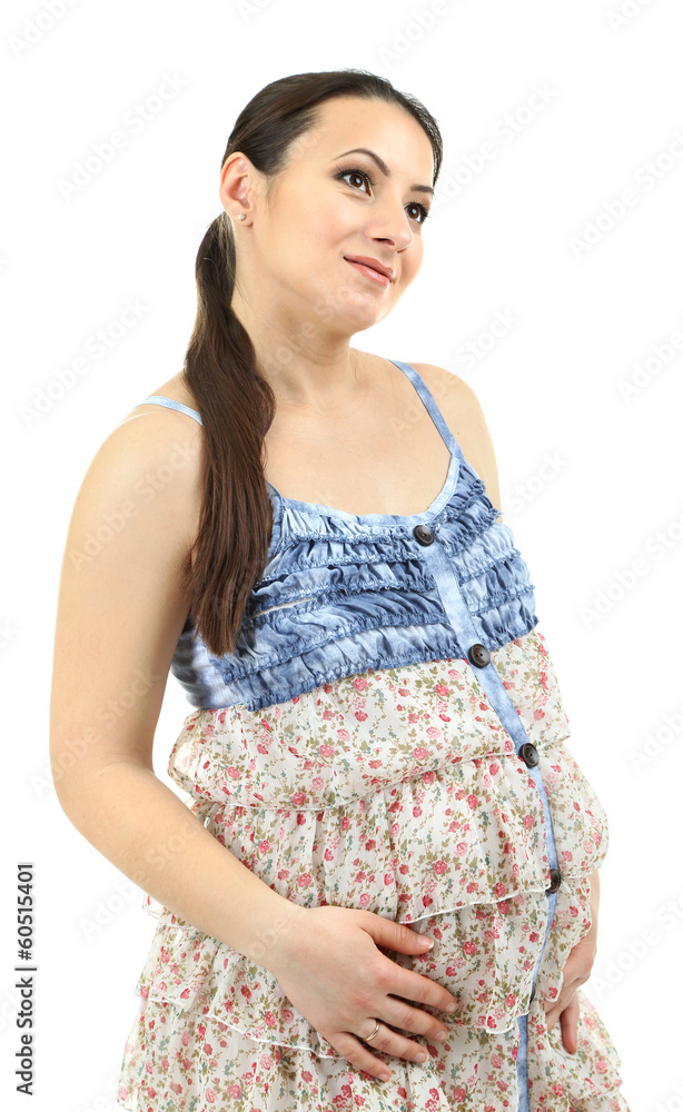 Beautiful young pregnant woman touching her belly isolated Beautiful young pregnant woman touching her belly isolated