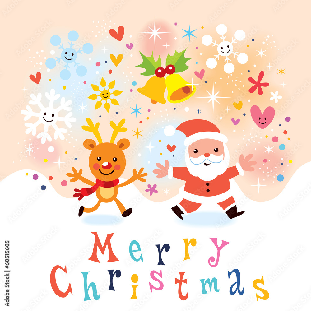 Santa and reindeer Merry Christmas card Santa and reindeer Merry Christmas card