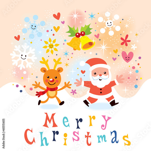 Santa and reindeer Merry Christmas card