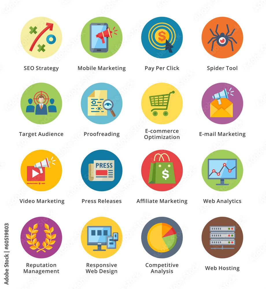 SEO & Internet Marketing Flat Icons Set 3 - Bubble Series