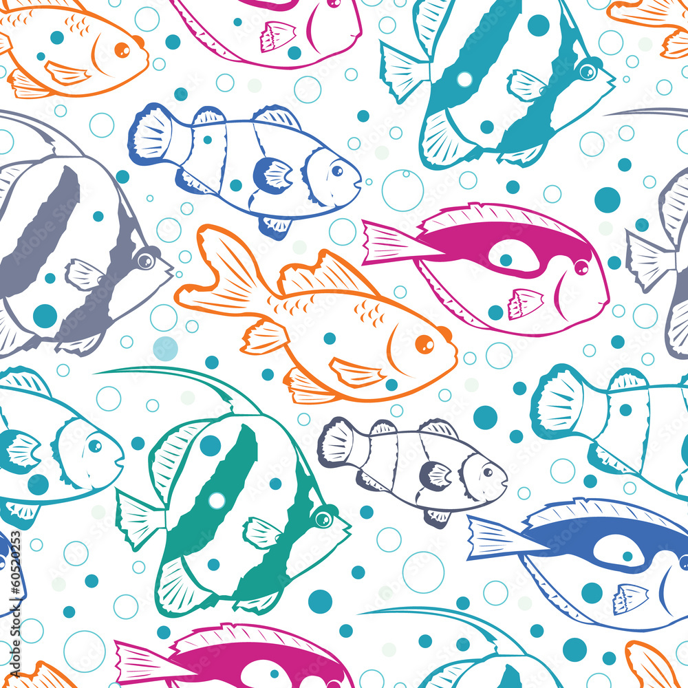 Vector colorful fish vector seamless pattern background with