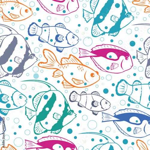 Vector colorful fish vector seamless pattern background with
