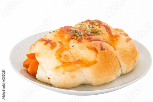Sausage bread on white dish