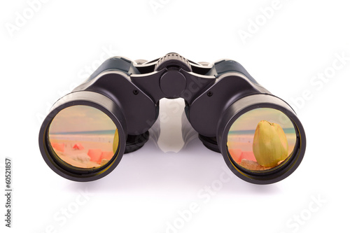 binoculars and beach concept