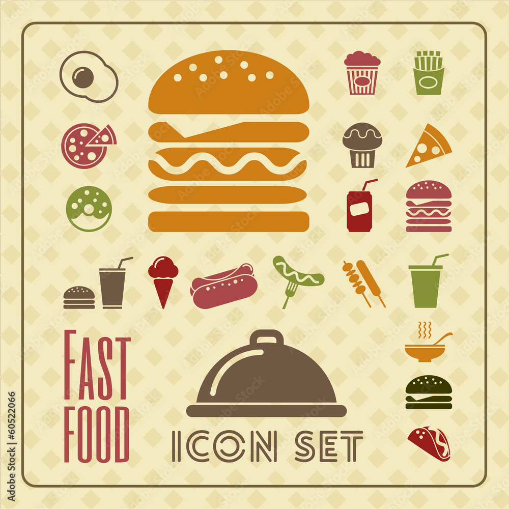 Flat Fastfood Infographic Elements plus Icon Set. Vector.
