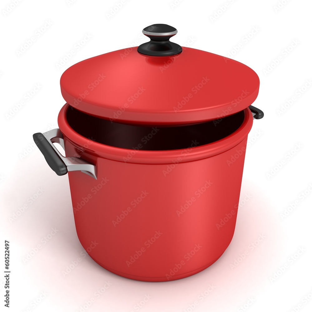 Red saucepan with cover on white background Red saucepan with cover on white background