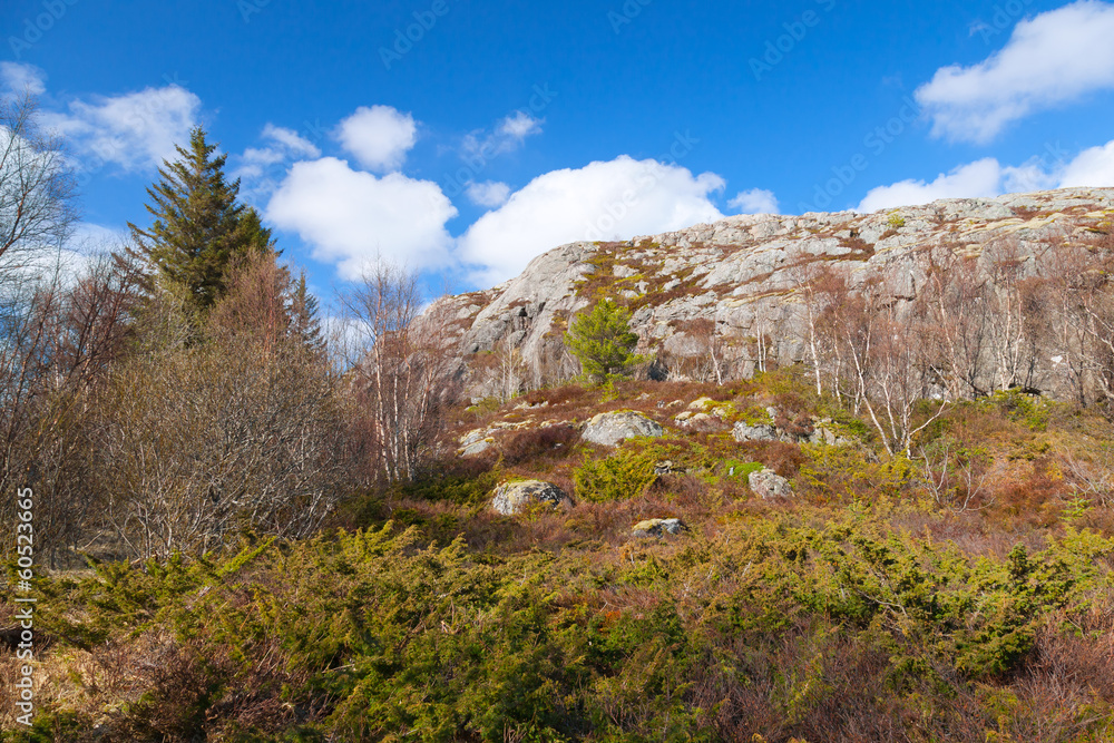 Norwegian Spring. Mountain landscape with cloudy sky