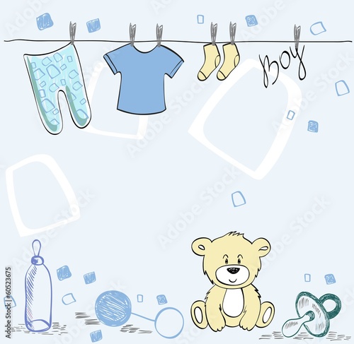 Cute hand drawn  frame with baby elements.