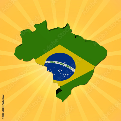 Brazil map flag on sunburst illustration
