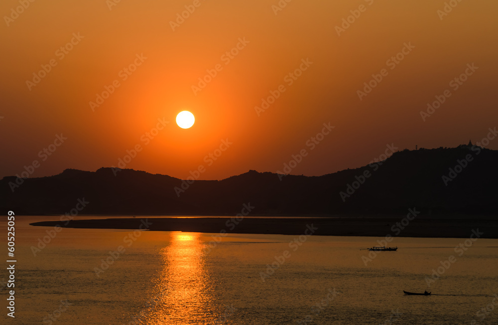 Sunset at Ayeyarwady river in Bagan, Myanmar Sunset at Ayeyarwady river in Bagan, Myanmar
