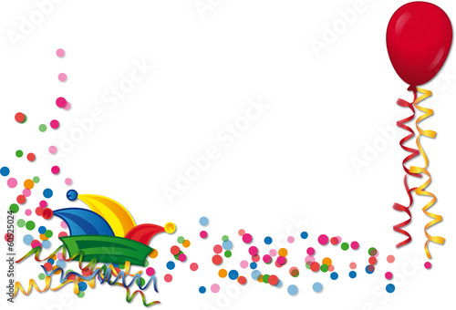 Karneval - Luftballon, Konfetti und Narrenkappe