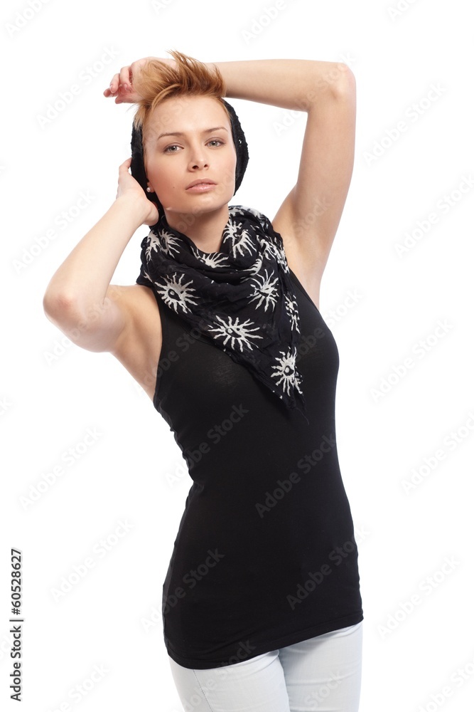 Pretty girl posing with hands behind head Pretty girl posing with hands behind head