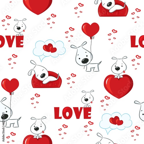 Cute background with dogs for Valentine's Day, seamless pattern