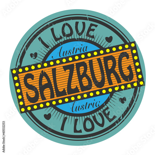 Canvas Print Grunge color stamp with text I Love Salzburg inside