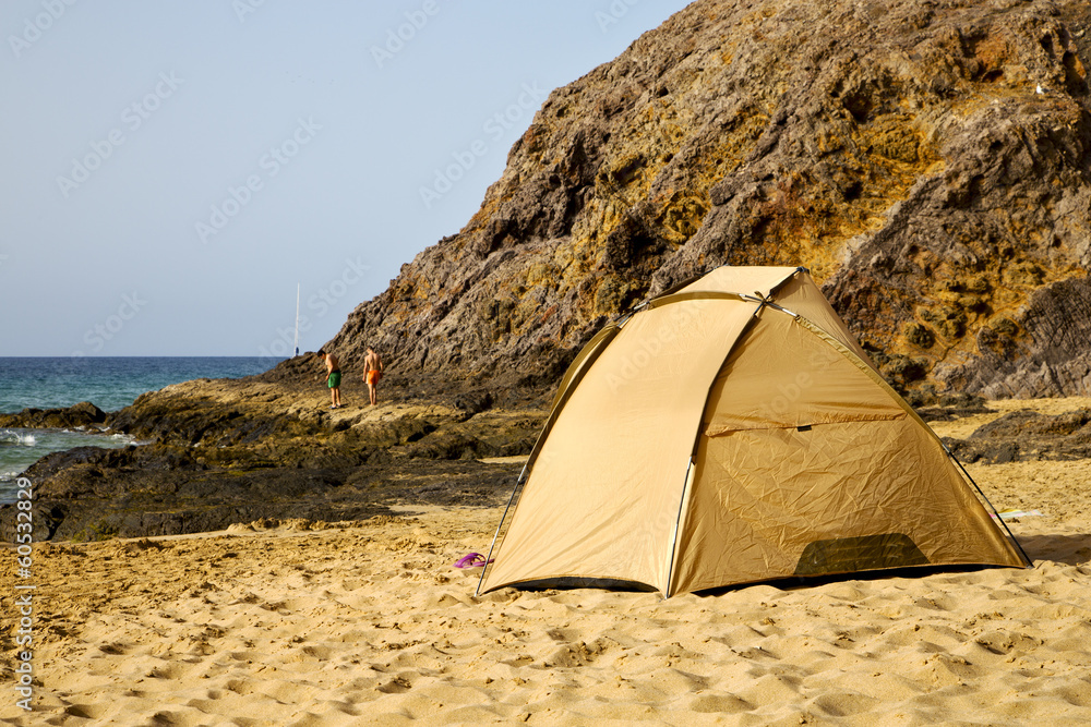 tent coast lanzarote  in spain   yacht boat    summer