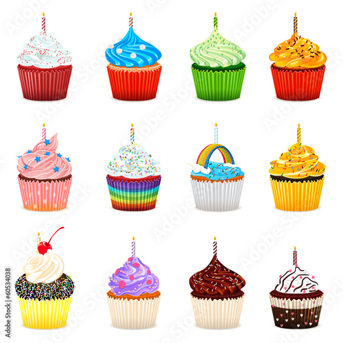 Cupcakes Vector Illustration Collection Set