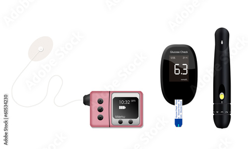 Illustration of a blood glucose test meter and insulin pump
