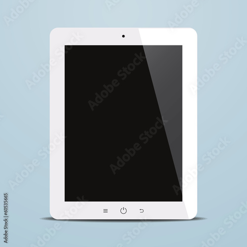 tablet computer with black screen on blue background