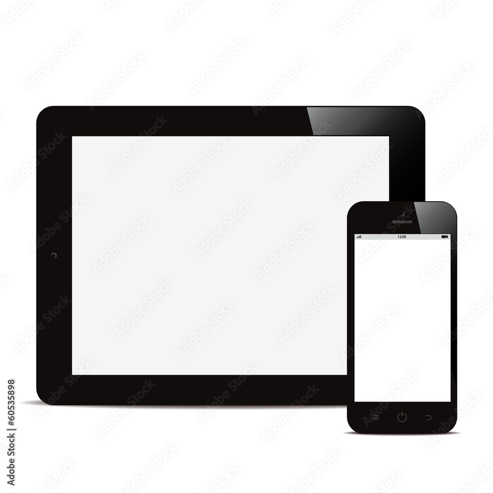 tablet and smartphone with blank screen white background tablet and smartphone with blank screen white background