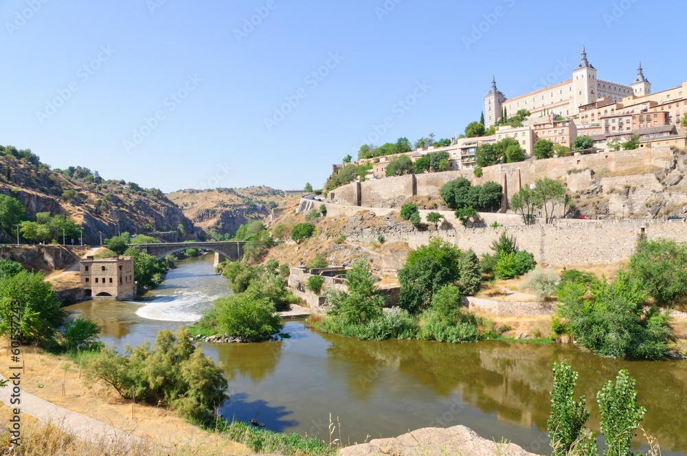 The Alcázar and the Tagus river in the historic city of Toledo i