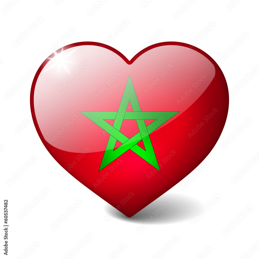 Morocco 3d glass heart with realistic shadow isolated on white Morocco 3d glass heart with realistic shadow isolated on white