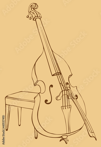 Vector drawing Double Bass with a bow