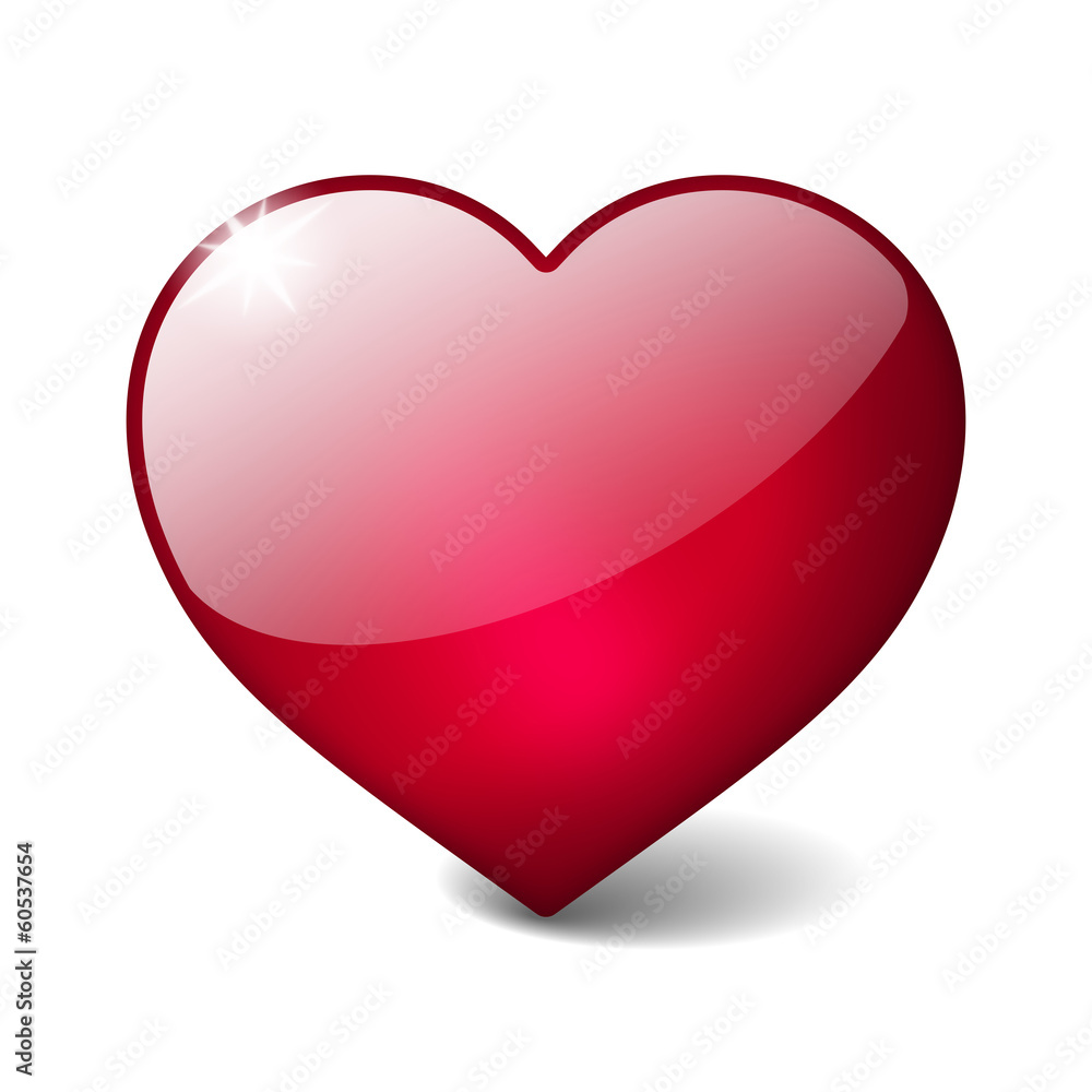 red 3d glass heart with realistic shadow isolated on white red 3d glass heart with realistic shadow isolated on white