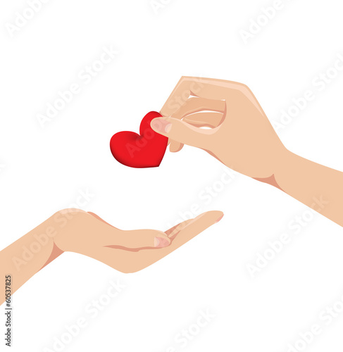 Love Concept of Hand giving heart to each other. Vector