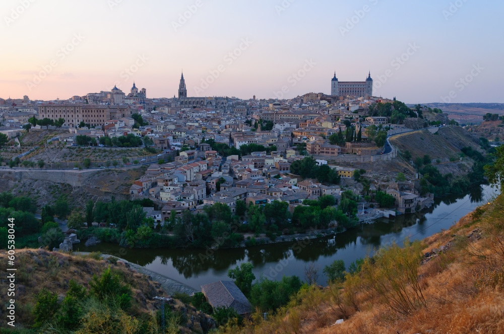 The historic city of Toledo at dusk in Spain