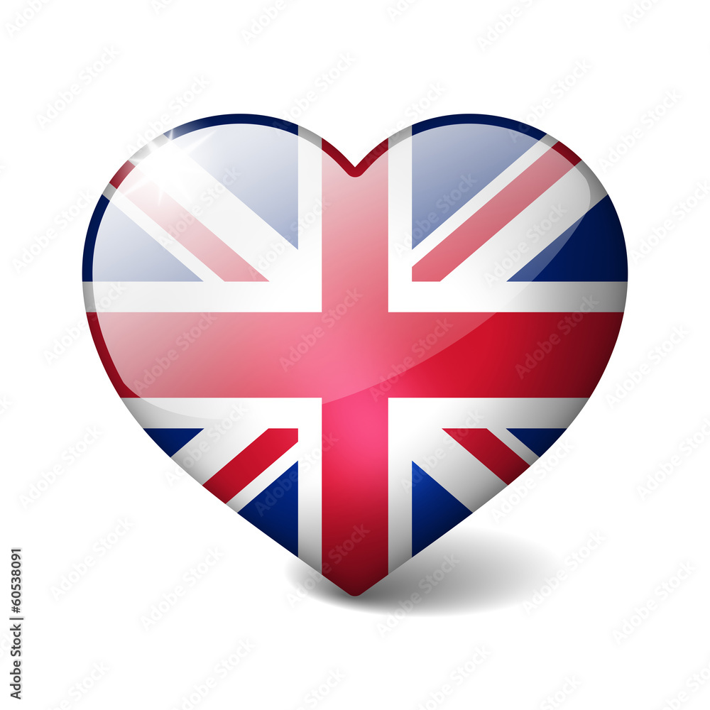 Obraz premium united kingdom 3d glass heart with realistic shadow
