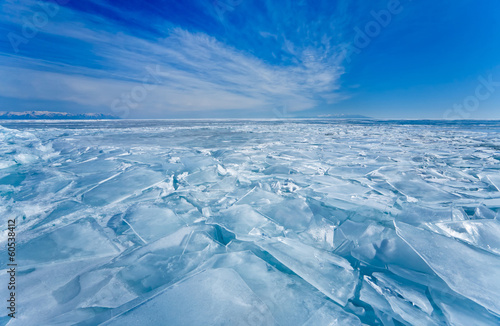 Baikal  Lake in winter. Field of hummocked ice photo