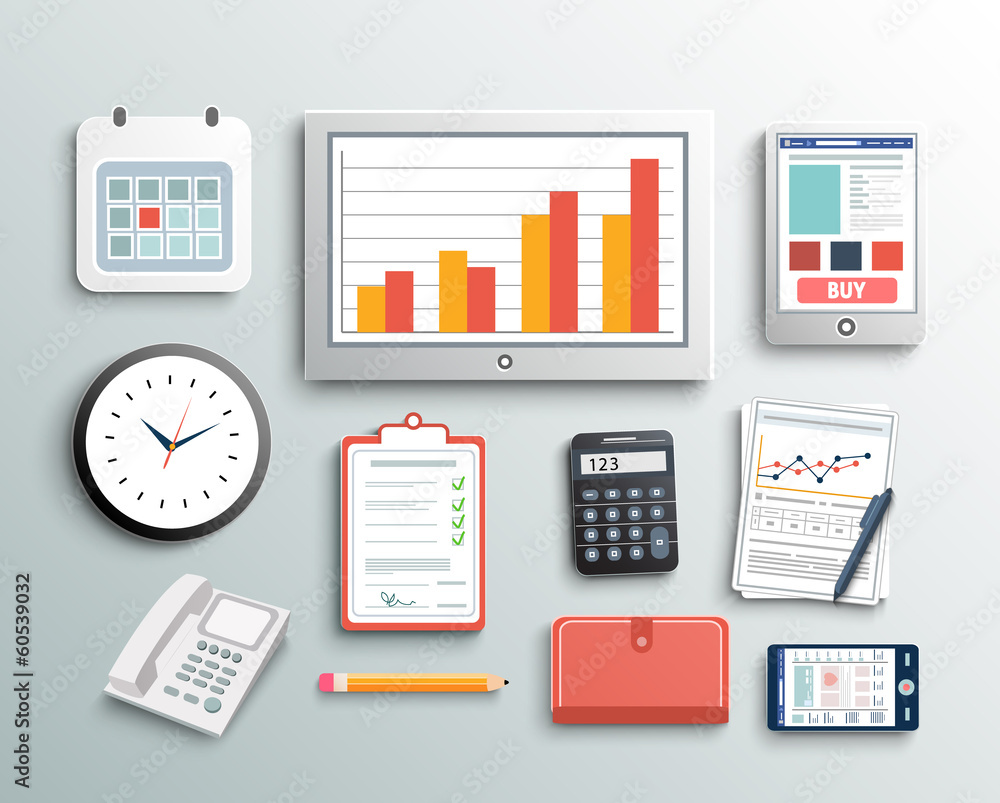 Workplace office and business work elements set Workplace office and business work elements set