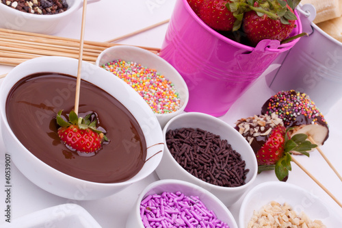 chocolate fondue with strawberry and banana