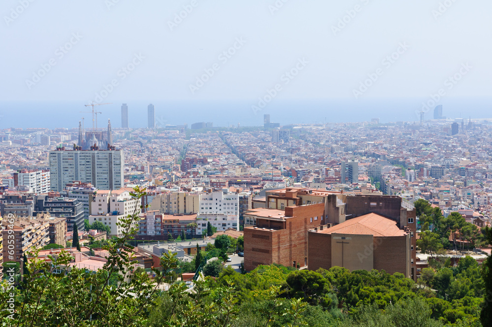 Cityscape view from the Park Guell in Barcelona, Spain