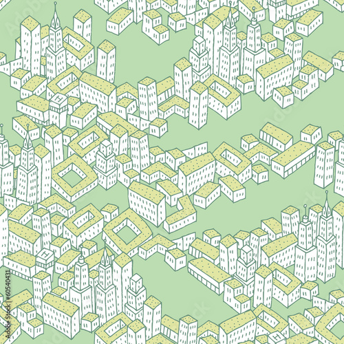 Modern Green City seamless pattern
