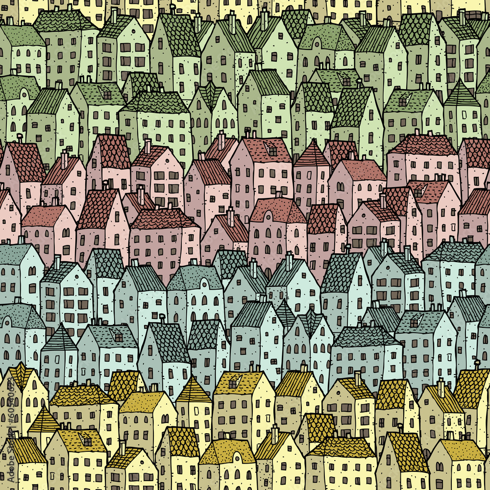 Rainbow City seamless pattern