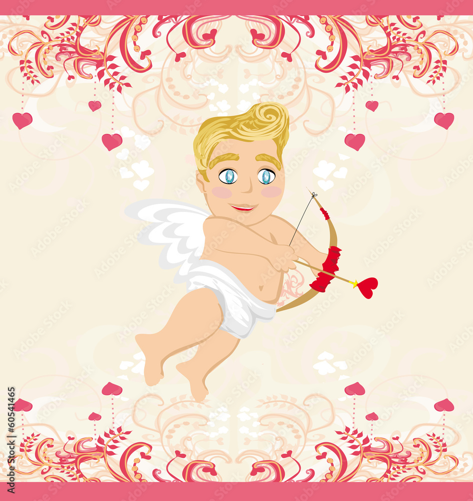 Obraz premium happy valentines day vintage card with cupid