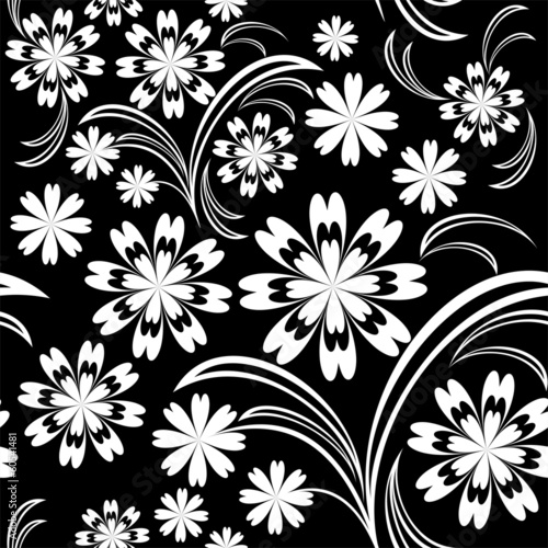 White flower seamless pattern on black.