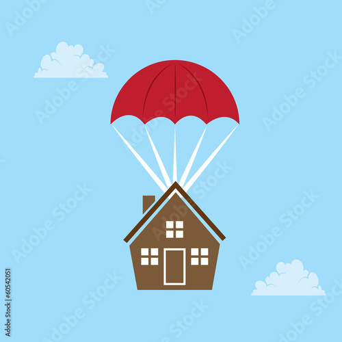 House parachuting from the sky
