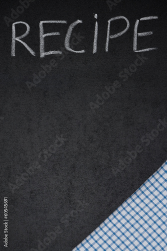 title recipe written in chalk on a blackboard and napkin