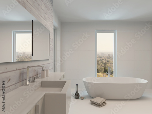 Pure clean white bathroom interior with bathtub
