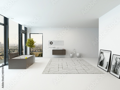 Pure clean white bathroom interior with bathtub