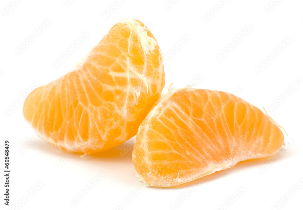 Peeled tangerine segments isolated on white background Peeled tangerine segments isolated on white background